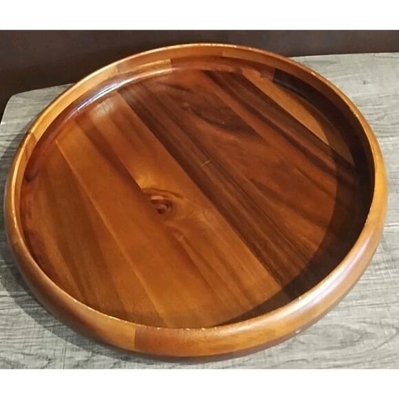 Round Serving Tray Acacia Wood serving bread appetizer platter barware 15 " - Picture 2 of 6